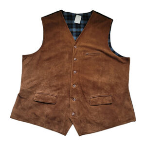 KROON Men's XXL Brown Suede Leather Western Cowboy Hootie Vest Waistcoat